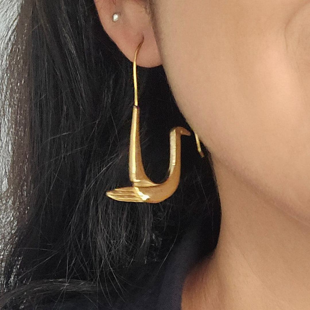 Handmade Birdie Hooks Large Brass Earrings