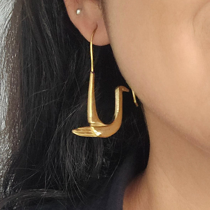 Handmade Birdie Hooks Large Brass Earrings