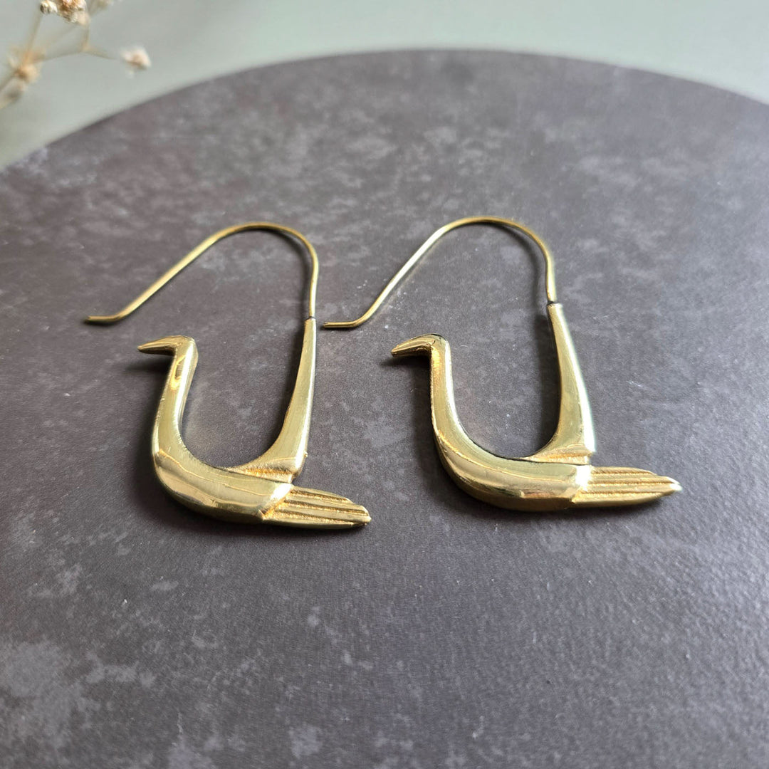Handmade Birdie Hooks Large Brass Earrings