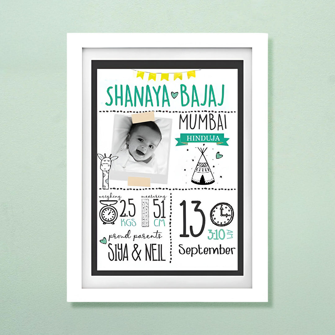 Photo Personalized Tribal Wooden Shadow Box Frame With Birth Details