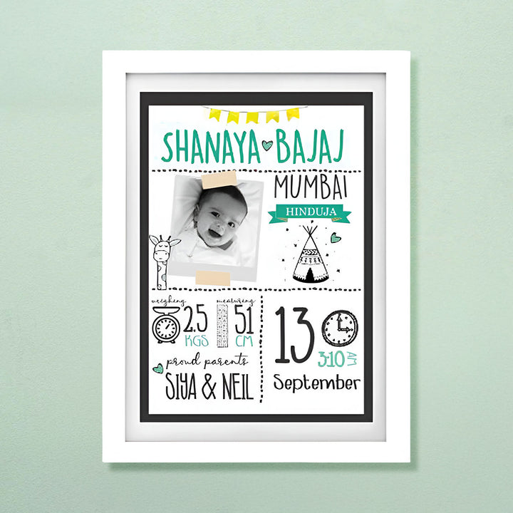 Photo Personalized Tribal Wooden Shadow Box Frame With Birth Details