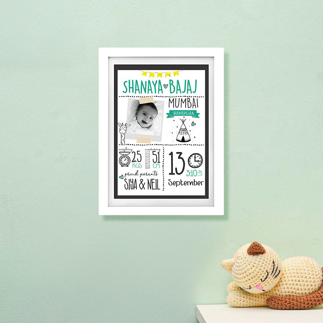 Photo Personalized Tribal Wooden Shadow Box Frame With Birth Details
