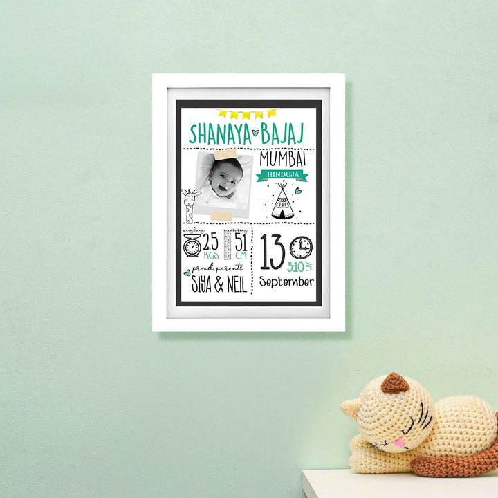 Photo Personalized Tribal Wooden Shadow Box Frame With Birth Details