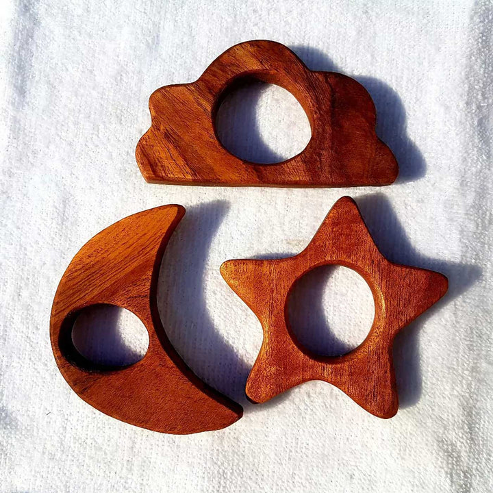 Neem Wood Sky Figure Teethers for Toddlers I Set of 3