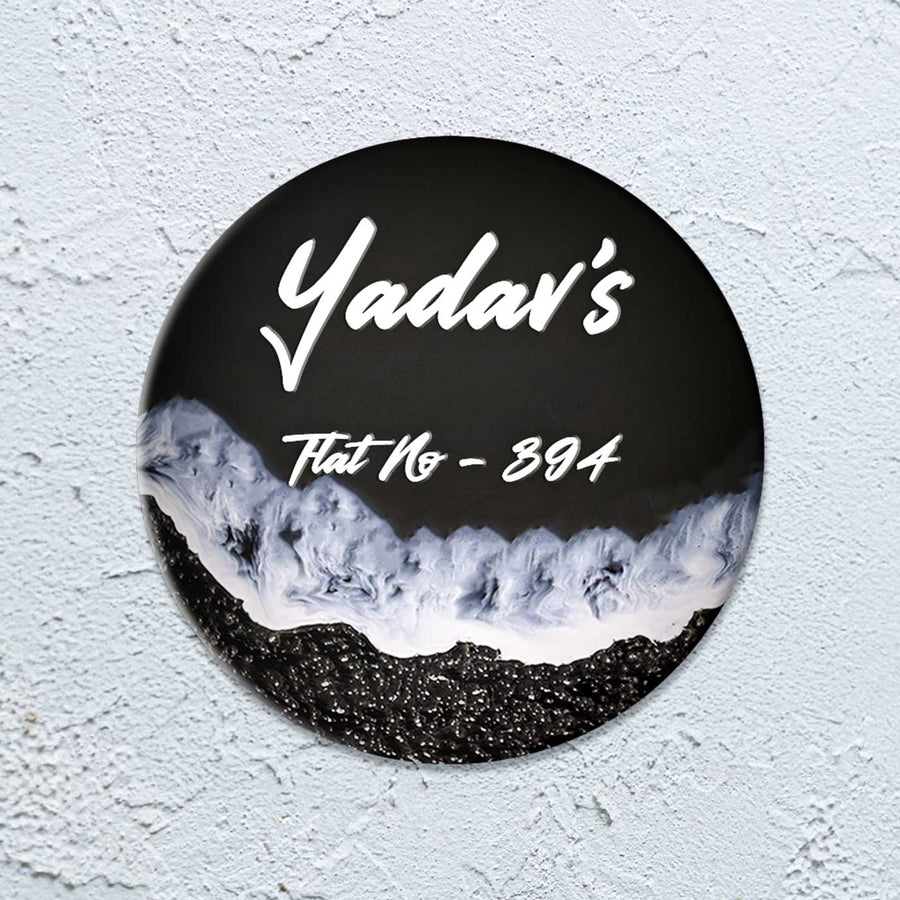 Personalized Resin Off White And Yellow Blend Name Plate - Mounted on Wall Front View