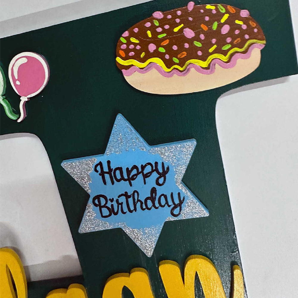12 Inch Personalized Hand Painted Peppa Pig Sports Car Birthday Mdf Wood Monogram With 3D Letters - Close-up of Birthday Message Detail