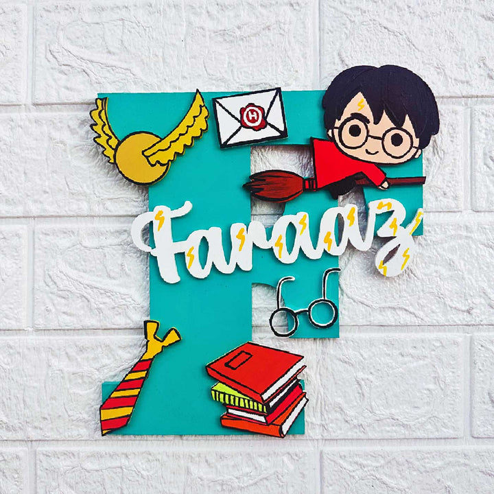 Personalized Hand Painted Harry Potter Magic Mdf Wood Monogram With 3D Letters - Front View Hanging on Wall