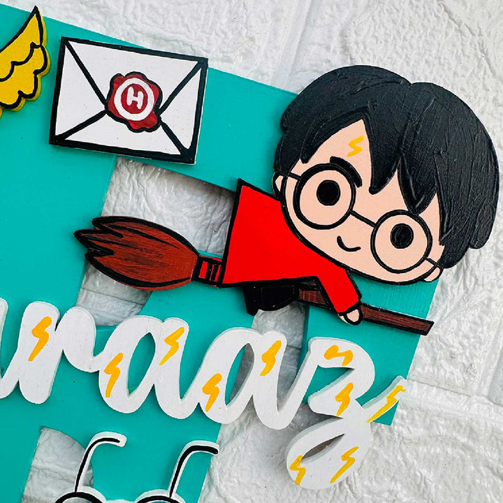 Personalized Hand Painted Harry Potter Magic Mdf Wood Monogram With 3D Letters - Personalization Close-up with Character