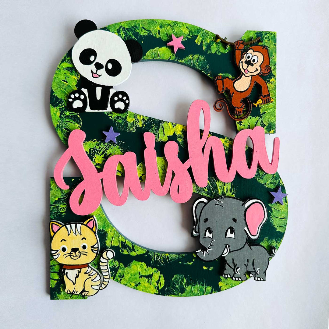 Personalized Hand Painted Jungle Adventure Mdf Wood Monogram With 3D Letters - Front View with Name Personalization (4)
