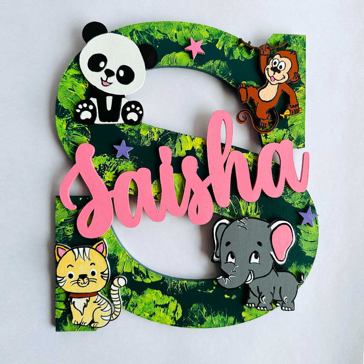 Personalized Hand Painted Jungle Adventure Mdf Wood Monogram With 3D Letters - Front View with Name Personalization (4)