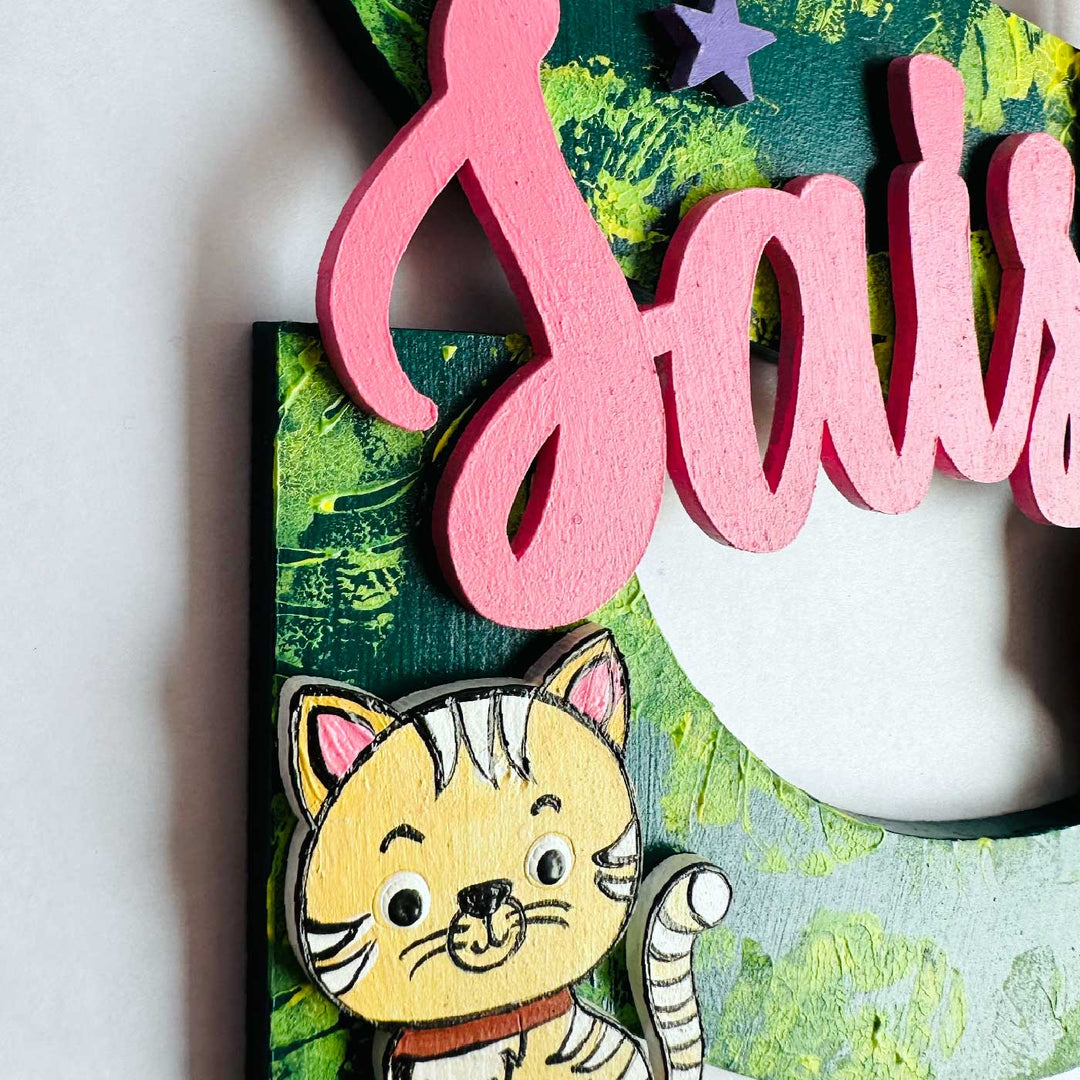 Personalized Hand Painted Jungle Adventure Mdf Wood Monogram With 3D Letters - Close-up Showing Lettering and Detail