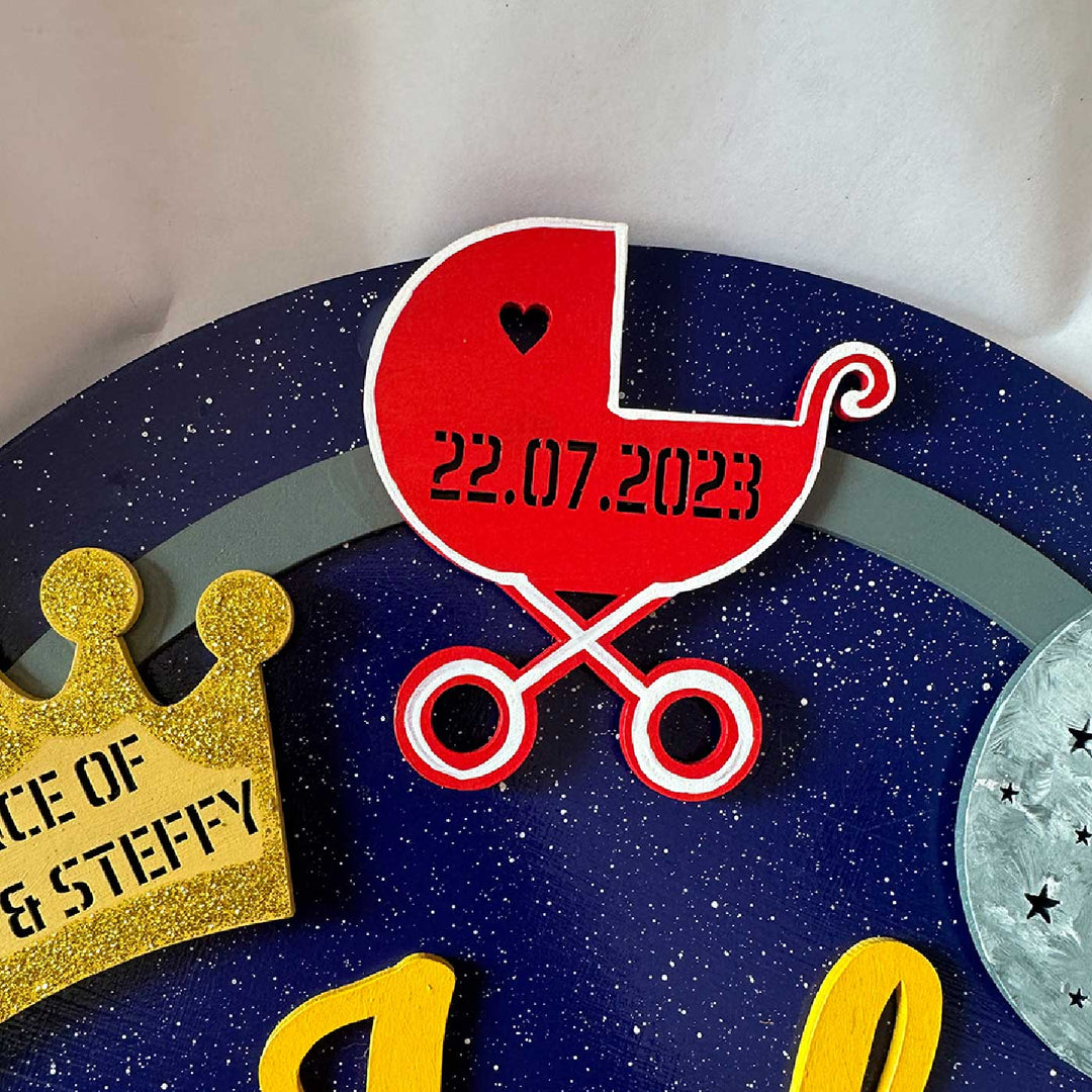 Personalized Hand Painted Birth Detail Celebration Mdf Wood Kids Name Plate With 3D Letters - Personalized Date Close-up on Decoration
