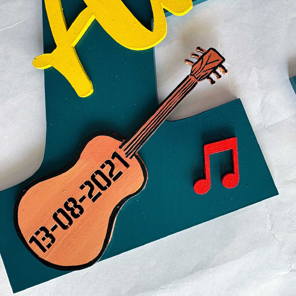Personalized Hand Painted Musical Birthdate Harmony Mdf Wood Monogram With 3D Letters - Date Personalization Close-up