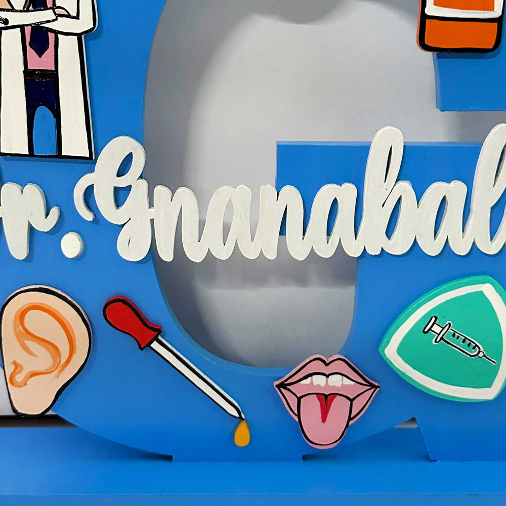 9 Inch Personalized Hand Painted Pediatricians Pride Mdf Wood Name Plate With 3D Letters - Name Personalization Close-up