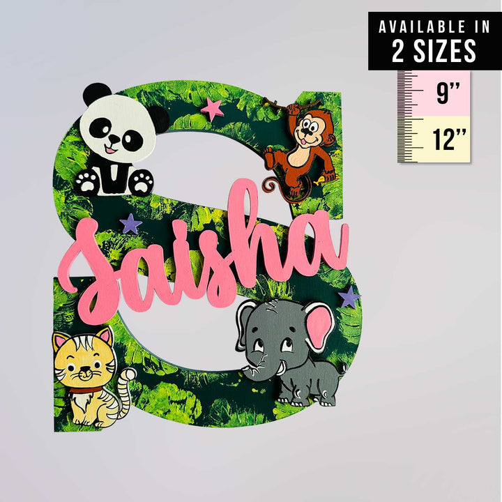 Personalized Hand Painted Jungle Adventure Mdf Wood Monogram With 3D Letters - Front View with Name Personalization