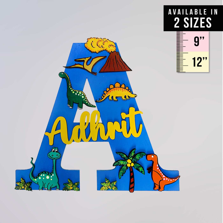 Personalized Hand Painted Dinosaur Adventure Mdf Wood Monogram With 3D Letters - Name Personalization Example Front View