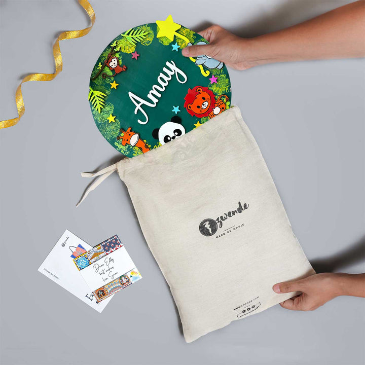 12 Inch Personalized Hand Painted Unicorn Mermaid Rainbow Mdf Wood Kids Name Plate With 3D Letters - Product Being Removed from Packaging Bag