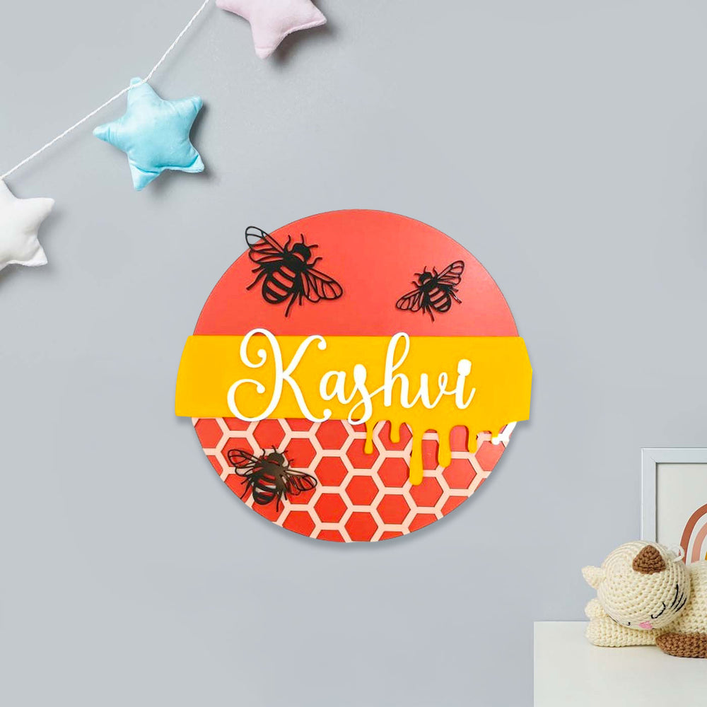 Personalized Bee House Theme Acrylic Kids Name Plate - Wall Hanging with Name Personalization