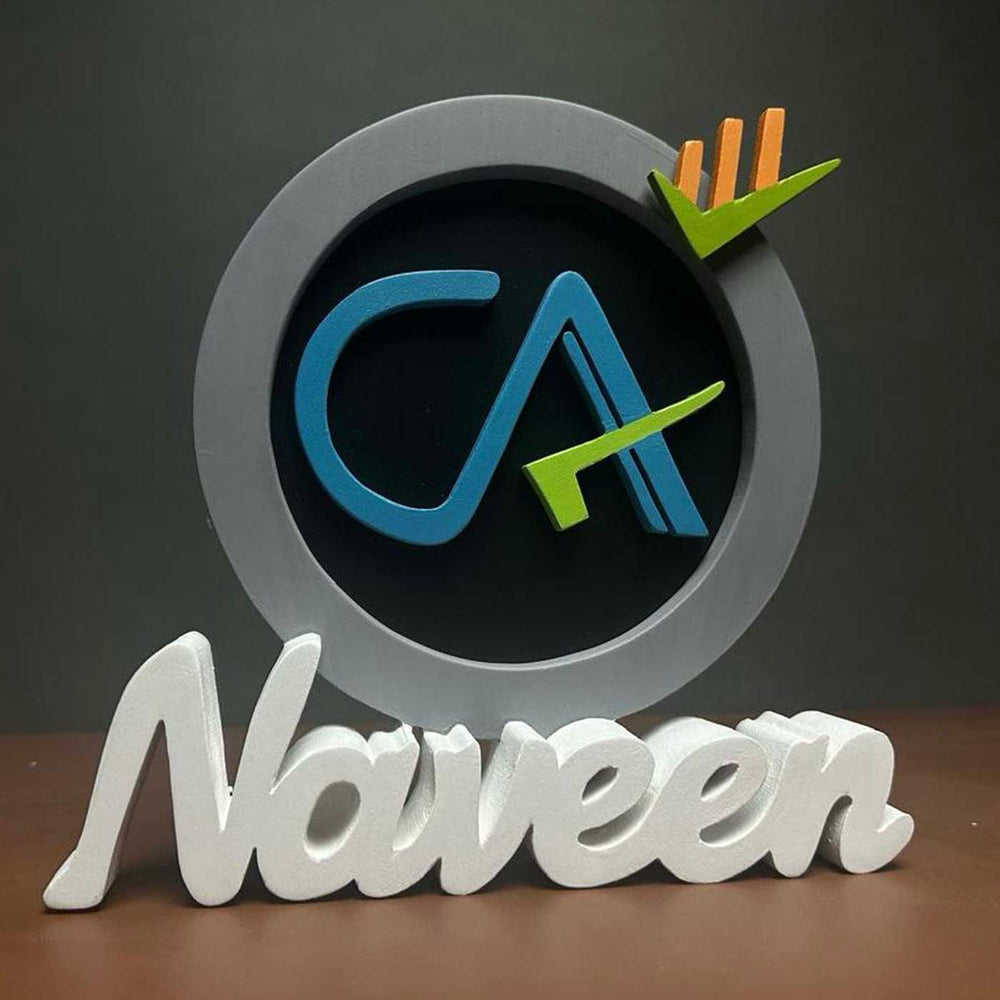 Personalized Ca Charted Accountant Mdf Wood Desk Name Plate - Front View on Flat Surface