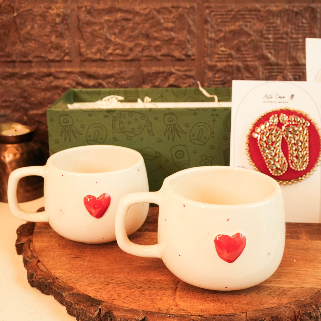 Dil Se Diwali Gift Hamper | Includes 2 Heart Mugs, 2 Brass Spoons, 1 Lakshmi Charan, 1 Diwali Card, 1 Gift Box