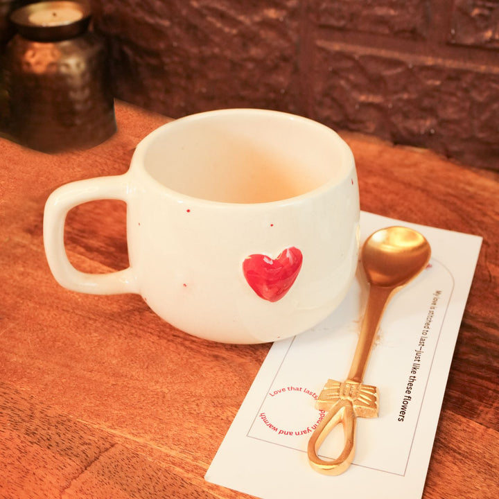 Dil Se Diwali Gift Hamper | Includes 2 Heart Mugs, 2 Brass Spoons, 1 Lakshmi Charan, 1 Diwali Card, 1 Gift Box