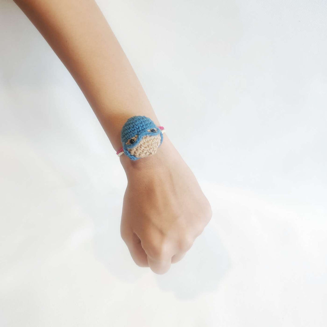 Handmade Crochet Captain America Kids Rakhi With Roli Chawal - Worn on Wrist