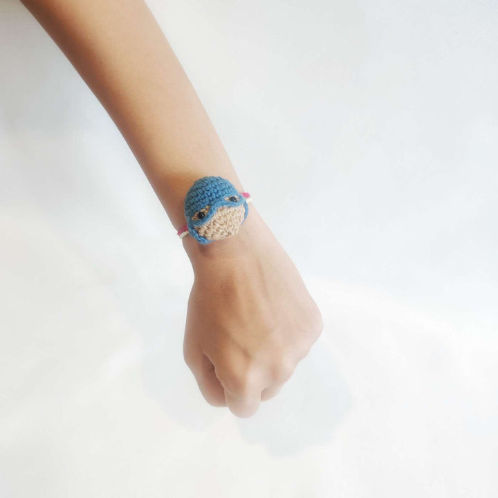 Handmade Crochet Captain America Kids Rakhi With Roli Chawal - Worn on Wrist