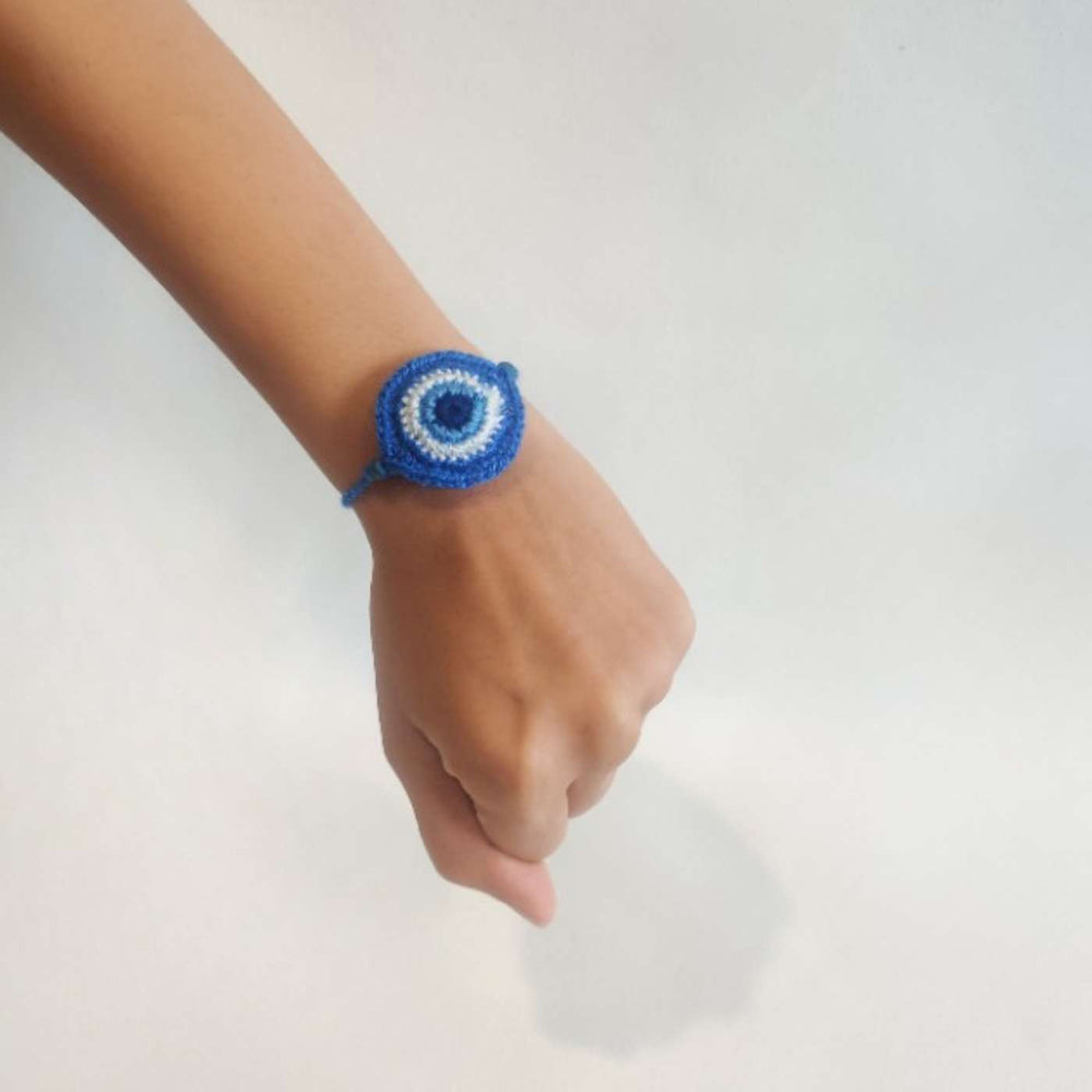Handmade Crochet Evil Eye Kids Rakhi With Roli Chawal - Worn on Wrist