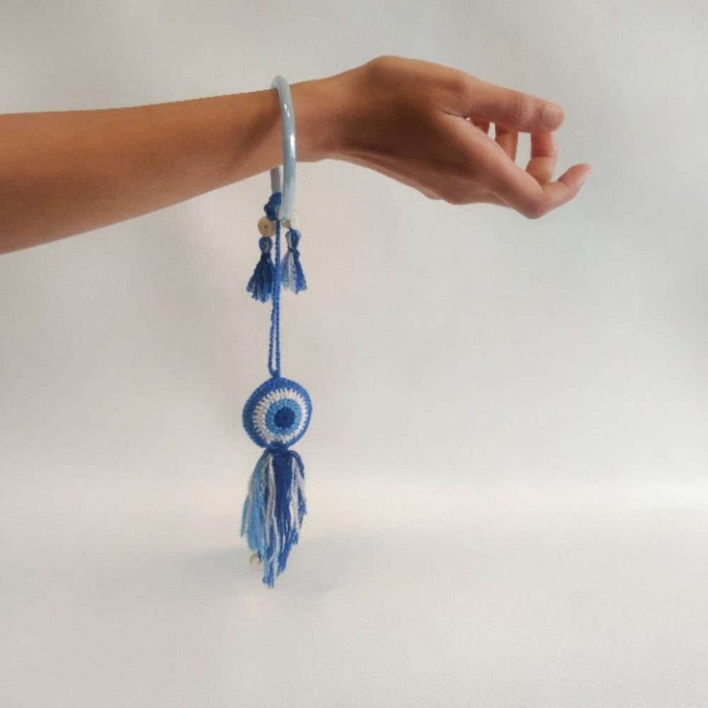 Handmade Crochet Evil Eye Kids Rakhi With Roli Chawal - Worn on Hand Wristband