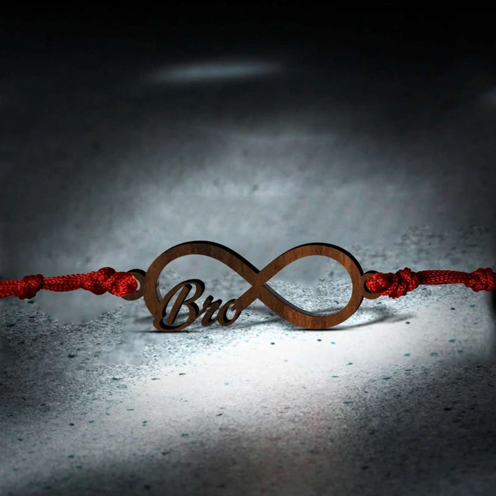 Handmade Bro Love Wooden Rakhi With Roli Chawal - Dramatic Lighting View