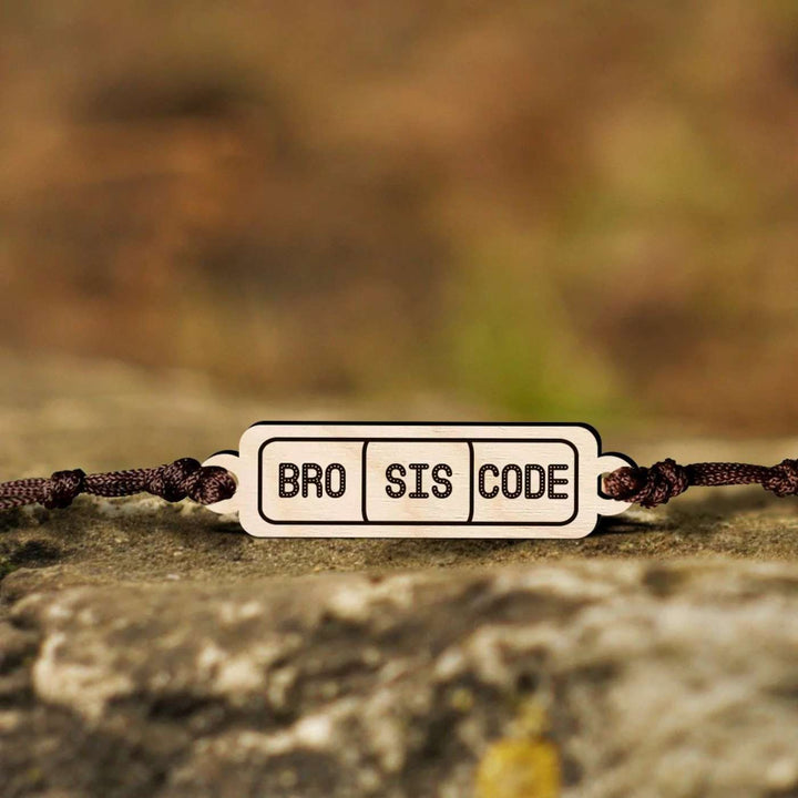 Handmade Bro Sis Code Wooden Rakhi With Roli Chawal - Outdoor Surface Placement