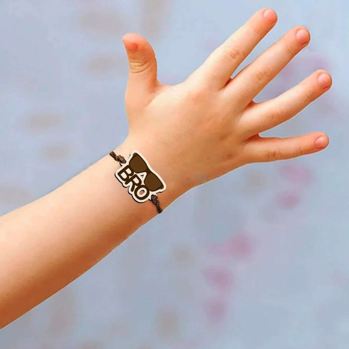 Handmade Sunglasses Bro Wooden Rakhi With Roli Chawal - Worn on child's wrist