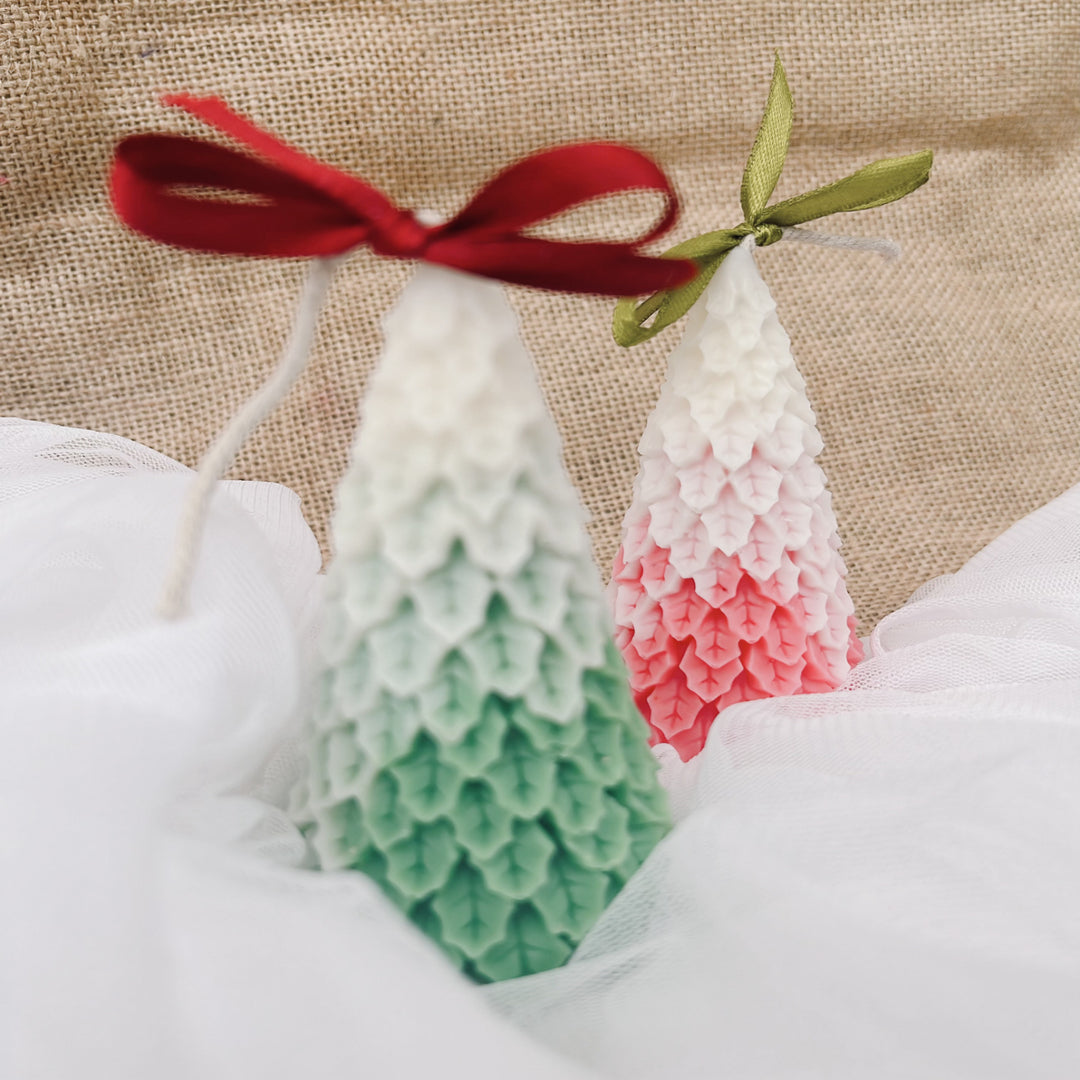Handmade Xmas Tree Lavender Scented Soy Wax Candles For Christmas Decoration | Set Of 2