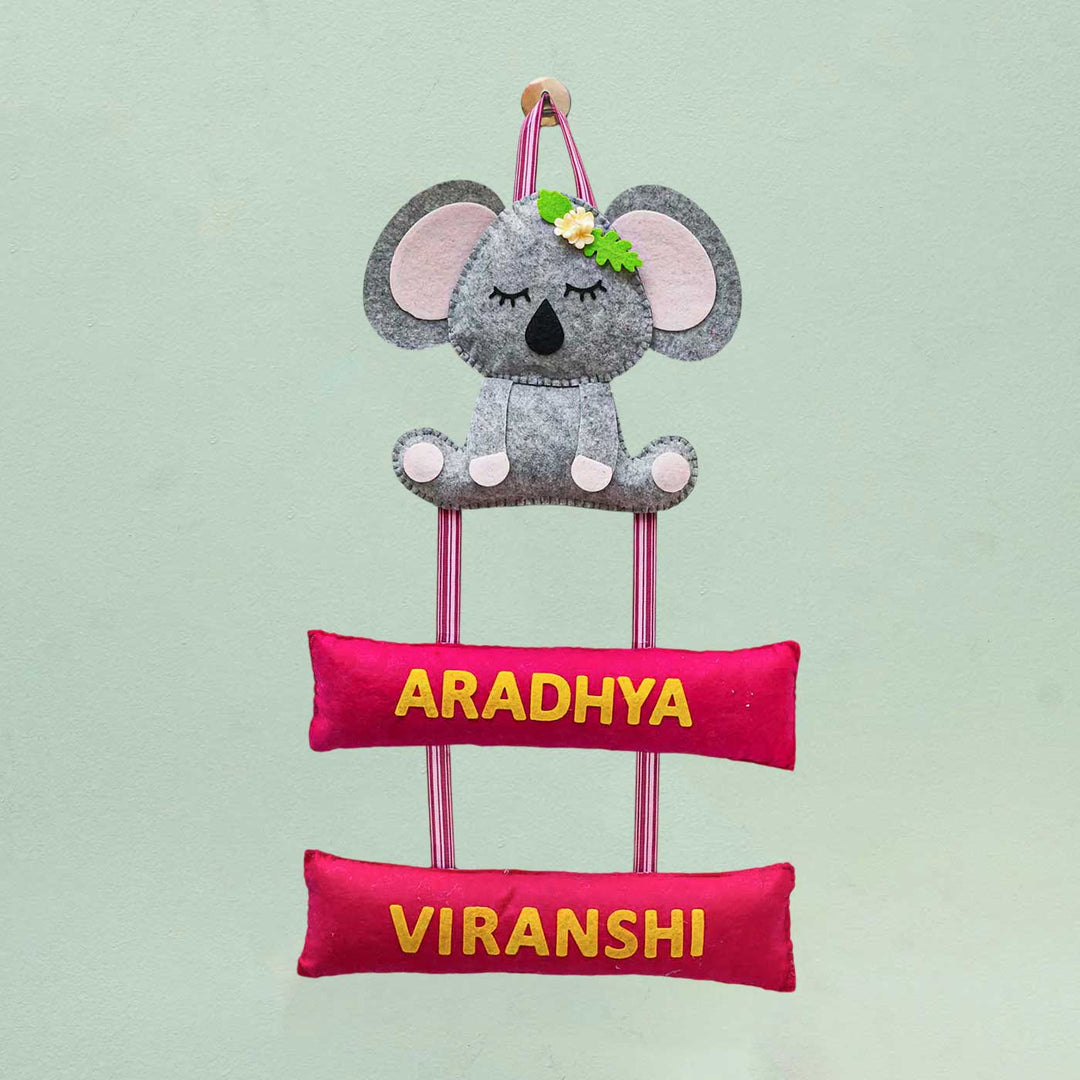 Personalized Handmade Koala Theme Felt Name Plate - Hanging Name Personalization Example