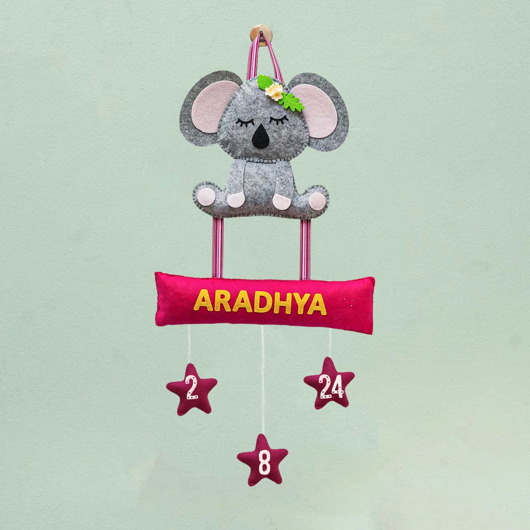 Personalized Handmade Koala Theme Felt Name Plate - Name Personalization Example Hanging Display