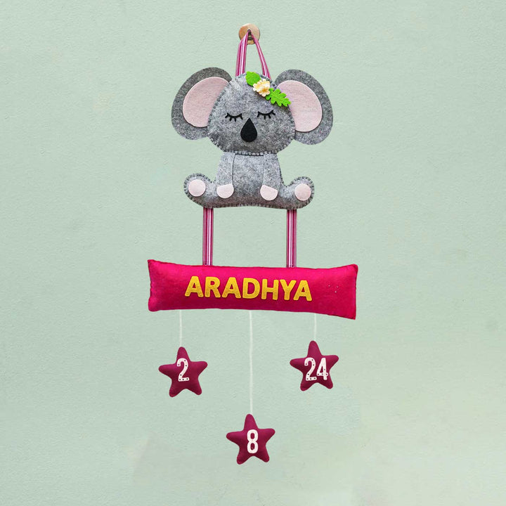 Personalized Handmade Koala Theme Felt Name Plate - Name Personalization Example Hanging Display