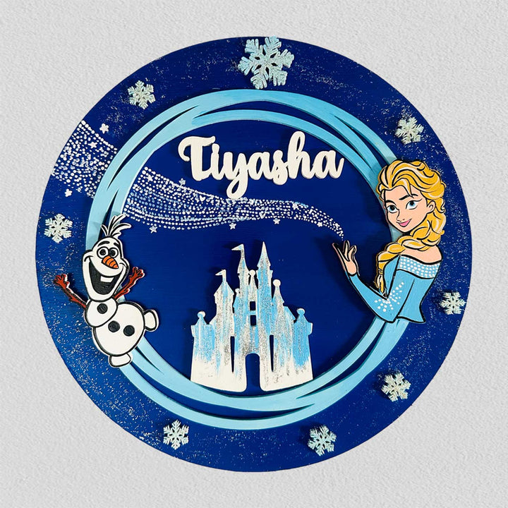 12 Inch Personalized Hand Painted Frozen Adventure Mdf Wood Hanging With 3D Letters - Front View with Name Personalization