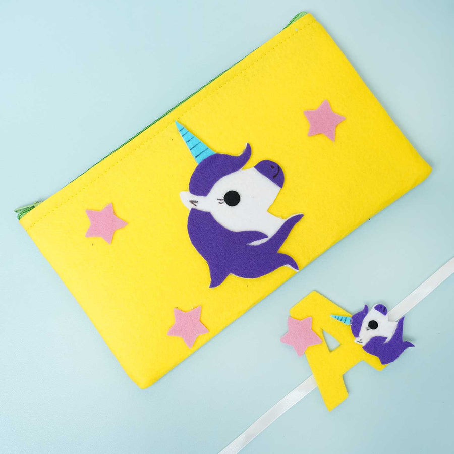 Personalised Handmade Felt Rakhi Unicorn Pouch With Chocolates Roli Chawal - Front View with Unicorn Design