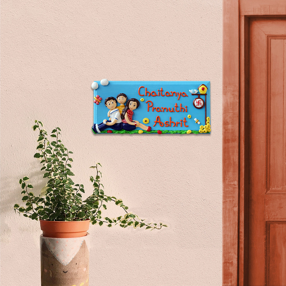 Handcrafted Personalized Family Themed Name Plate - Mounted on Entryway Wall