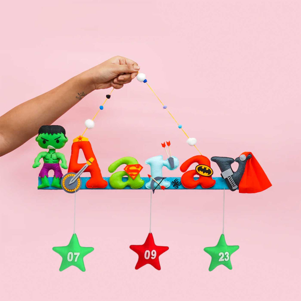 Hulk Avenger Name Plate For Kids - Held by Hand Against Background