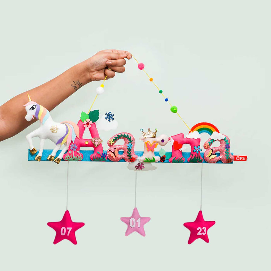 Unicorn Name Plate For Kids - Handheld with Hanging Stars Display