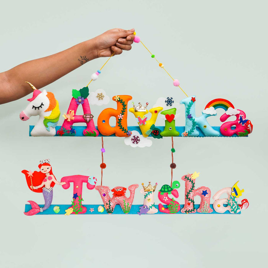 Test Product Handcrafted Personalized Themed Felt Name Plate For Sibling 1 - Hand Held with Hanging String