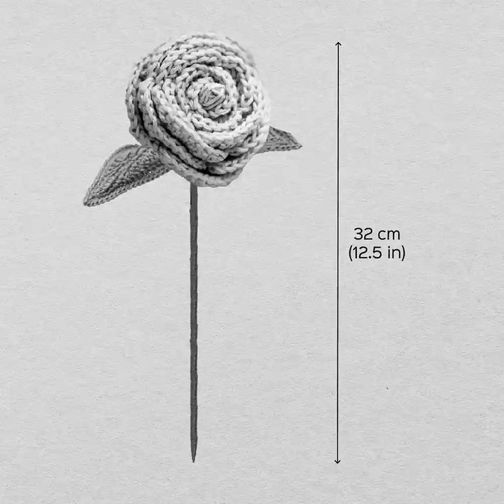 Handmade Crochet Button Roses Cotton Flower Stick | Pack Of 1