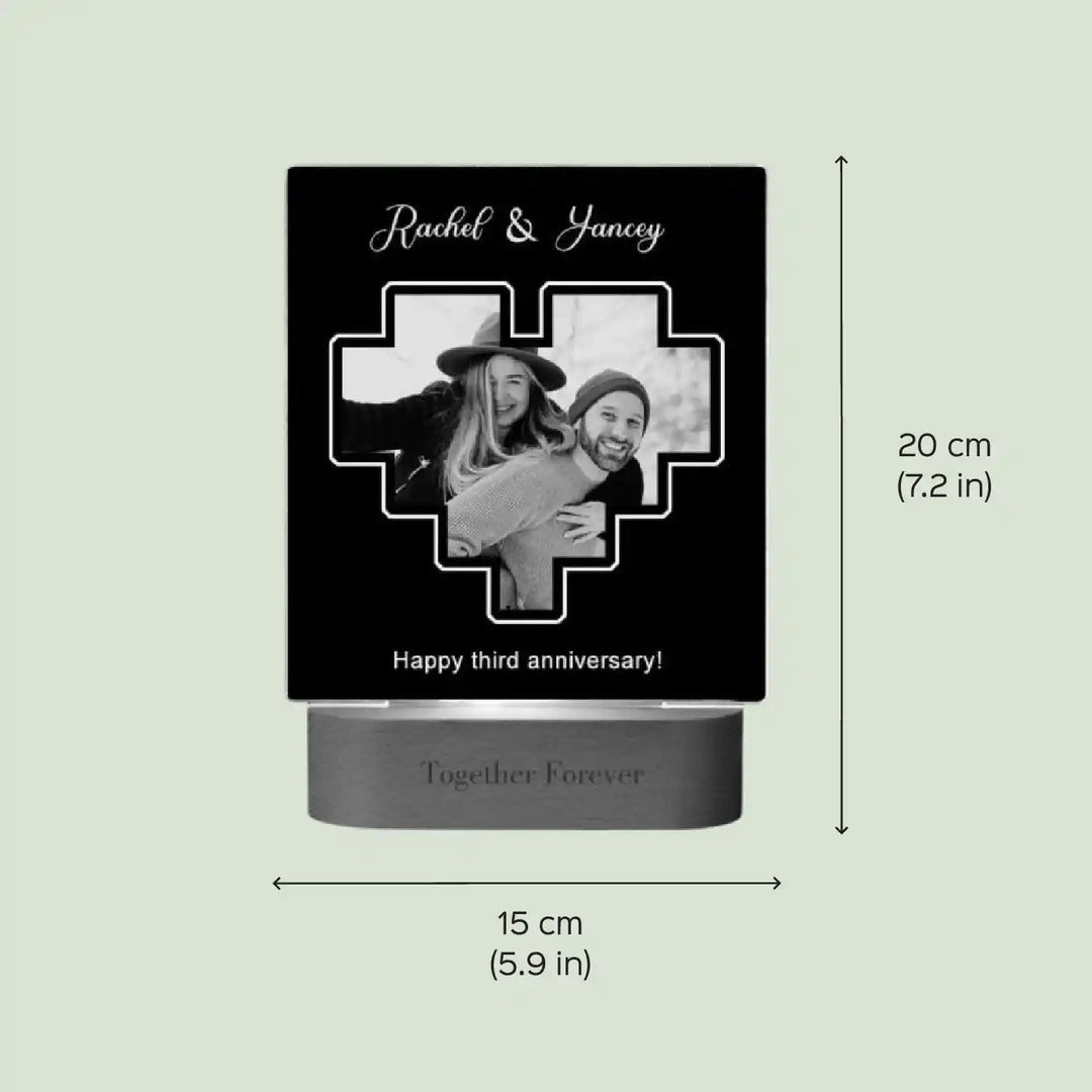 Photo Personalized Printed Heart Frame Acrylic Table Lamp