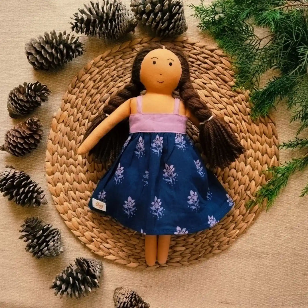 Nilah in Pink & Blue Dress With Changeable Outfits | Soft Hand-Stitched Sustainable Indian Play Doll