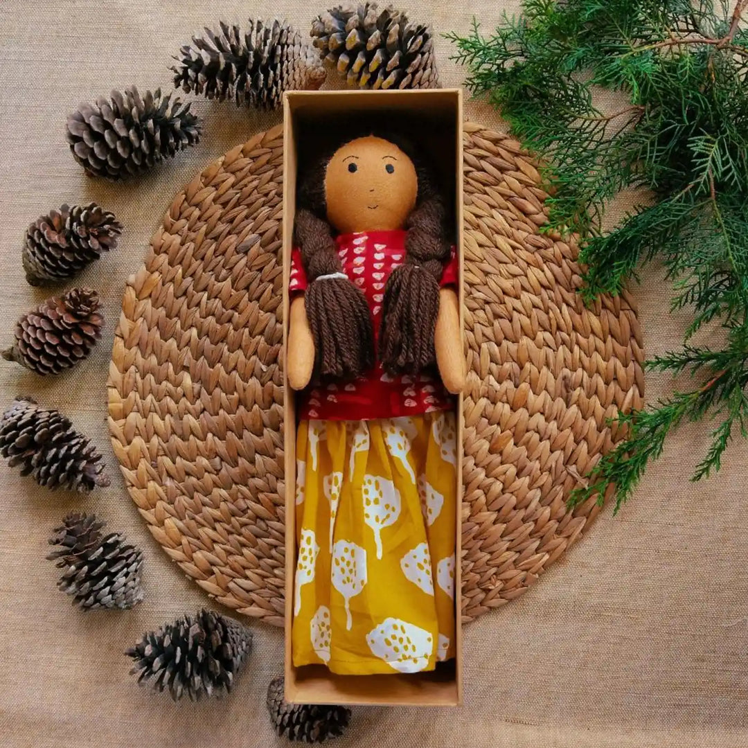 Nilah in Red Cotton Dress With Changable Outfits | Soft Hand-Stitched Sustainable Indian Play Doll
