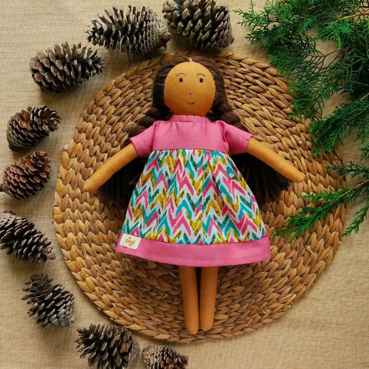 Nilah in High Waist Dress With Changeable Outfits | Soft Hand-Stitched Sustainable Indian Play Doll