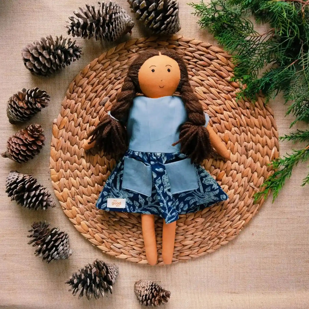 Nilah in Low Waist Dress With Changeable Outfits | Soft Hand-Stitched Sustainable Indian Play Doll