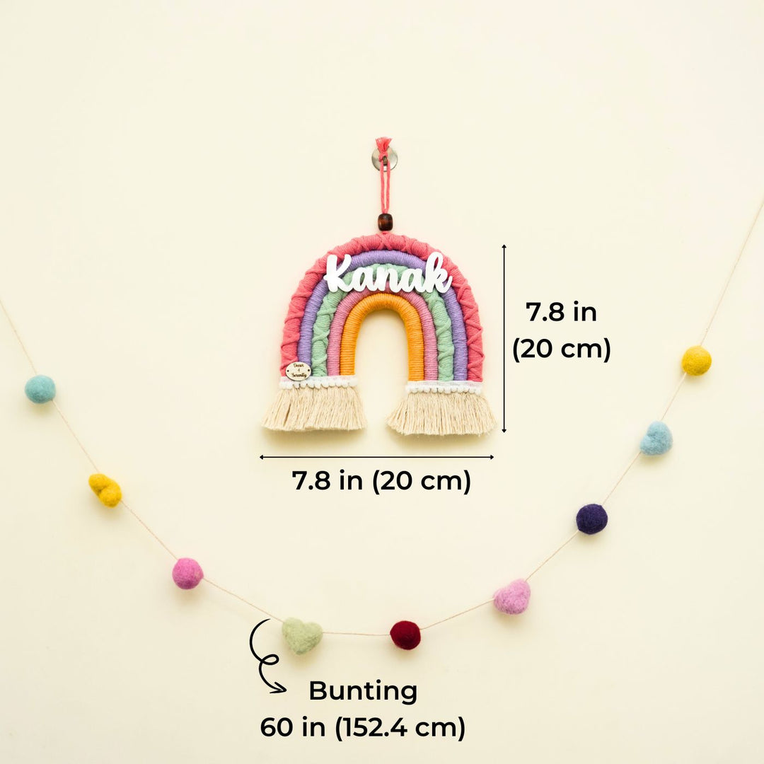 Macrame Rainbow Personalized Kids' Nameplate & Bunting Combo