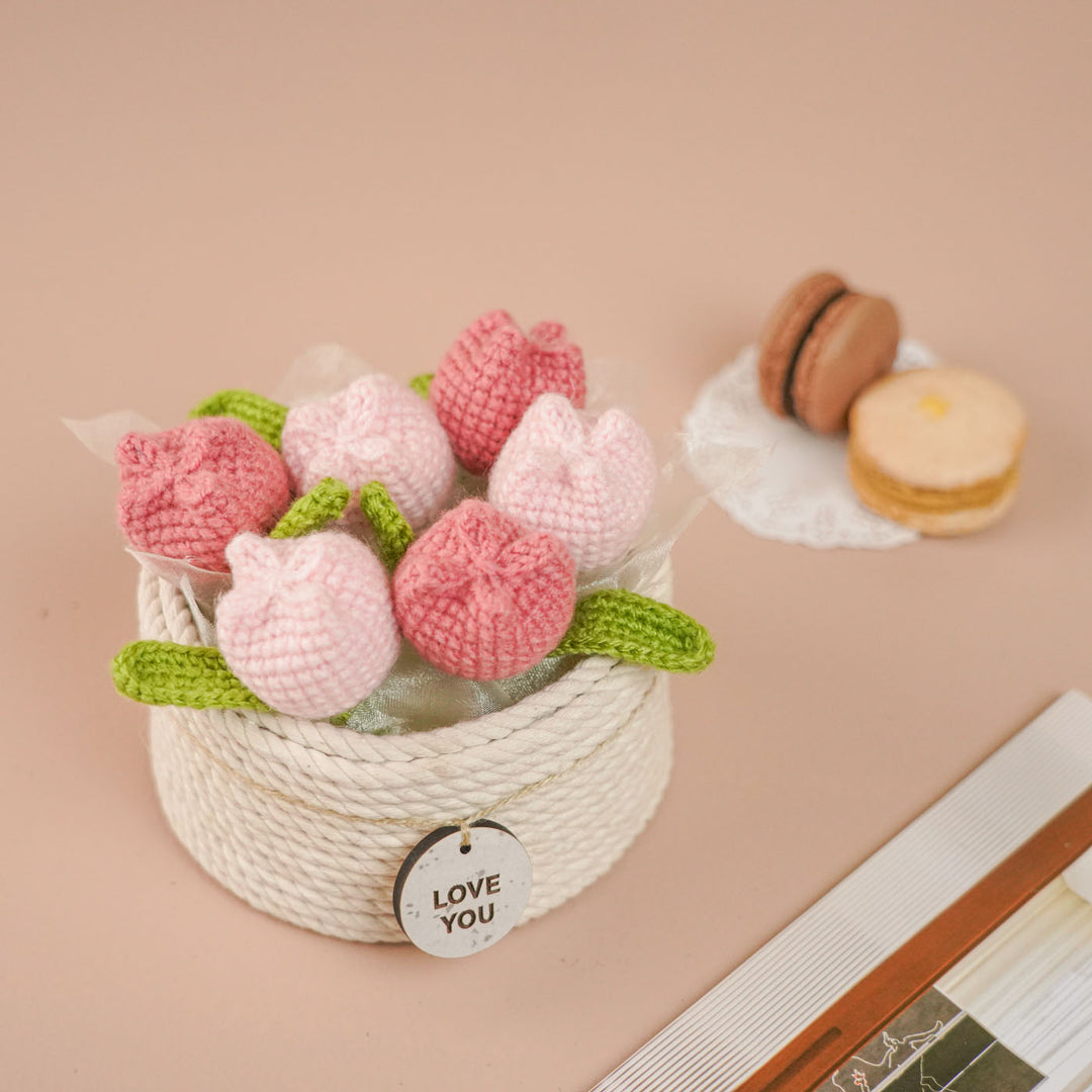 Personalized Handmade Crochet Large Tulip Flower Plant Pot With Message Card